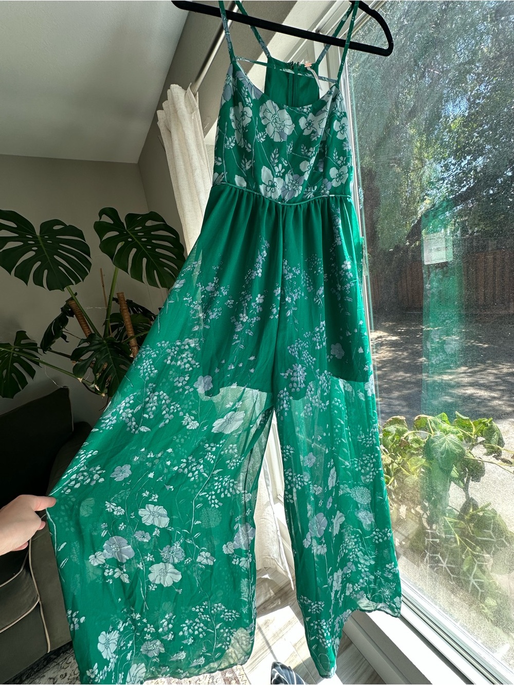 Free People Green Floral Maxi Dress with Spaghetti Straps - Picture 2 of 6